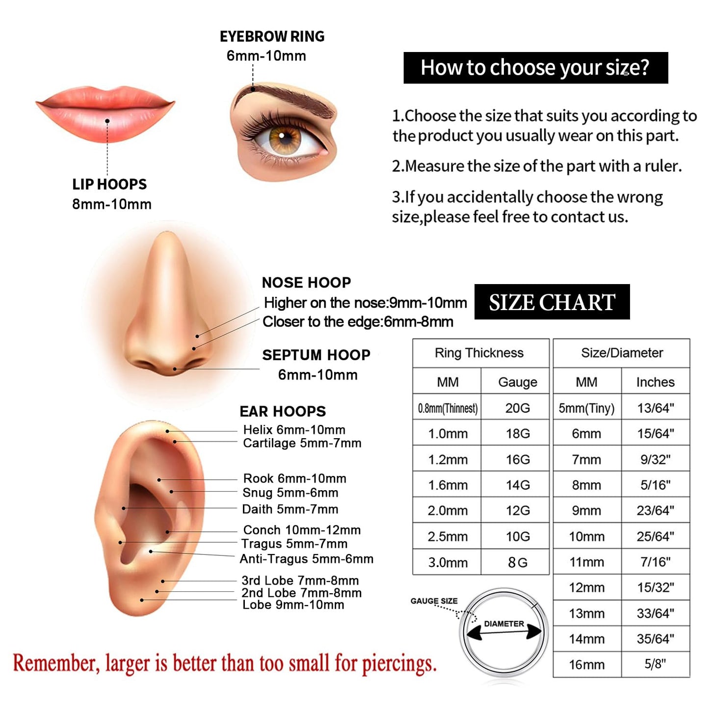 GAGABODY Septum Ring 20g 6mm Nose Hoop Cartilage Earring Hoop Gold Nose Rings 20 Gauge Helix Earring Septum Ring Daith Tragus Earrings Surgical Steel
