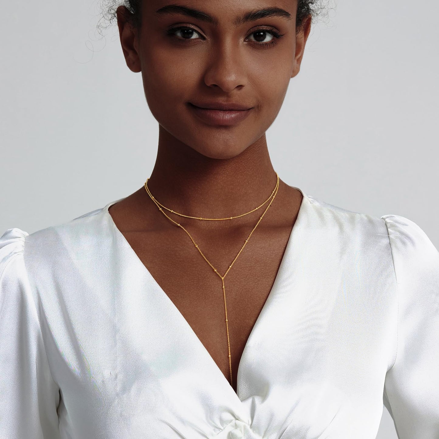 HERIER Long Gold Necklace for Women Dainty 14K Gold Plated Drop Lariat Chain Necklace Layered Y-Shaped Necklaces Trendy Simple Jewelry Gifts