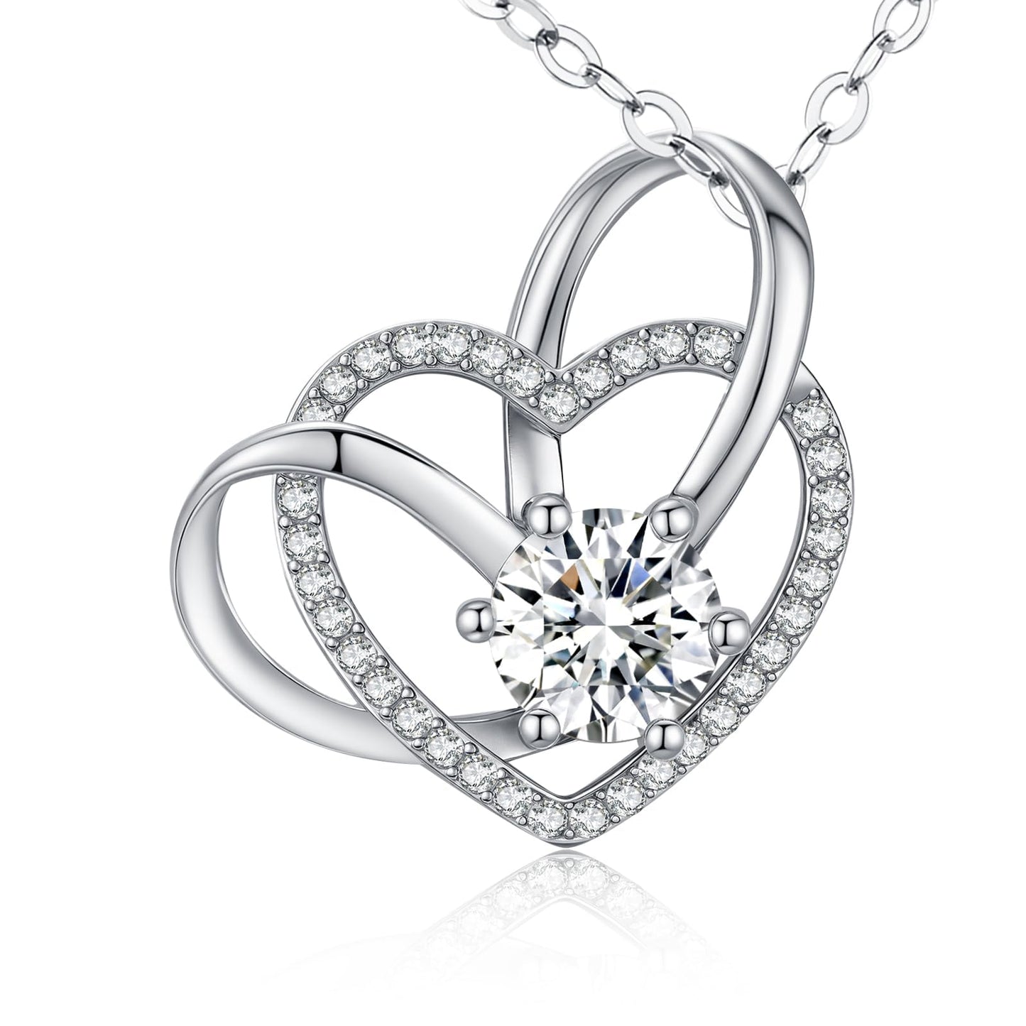 2 Carat Moissanite Necklace 925 Sterling Silver Jewelry AAAAA Cubic Zirconia Double Heart Pendant Necklace Best Gifts for Mom Women Girlfriend Grandma Friend Lover Her Wedding Birthday Anniversary