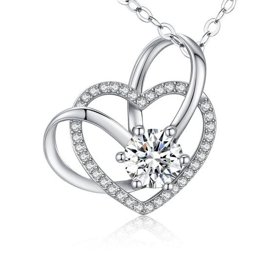 2 Carat Moissanite Necklace 925 Sterling Silver Jewelry AAAAA Cubic Zirconia Double Heart Pendant Necklace Best Gifts for Mom Women Girlfriend Grandma Friend Lover Her Wedding Birthday Anniversary