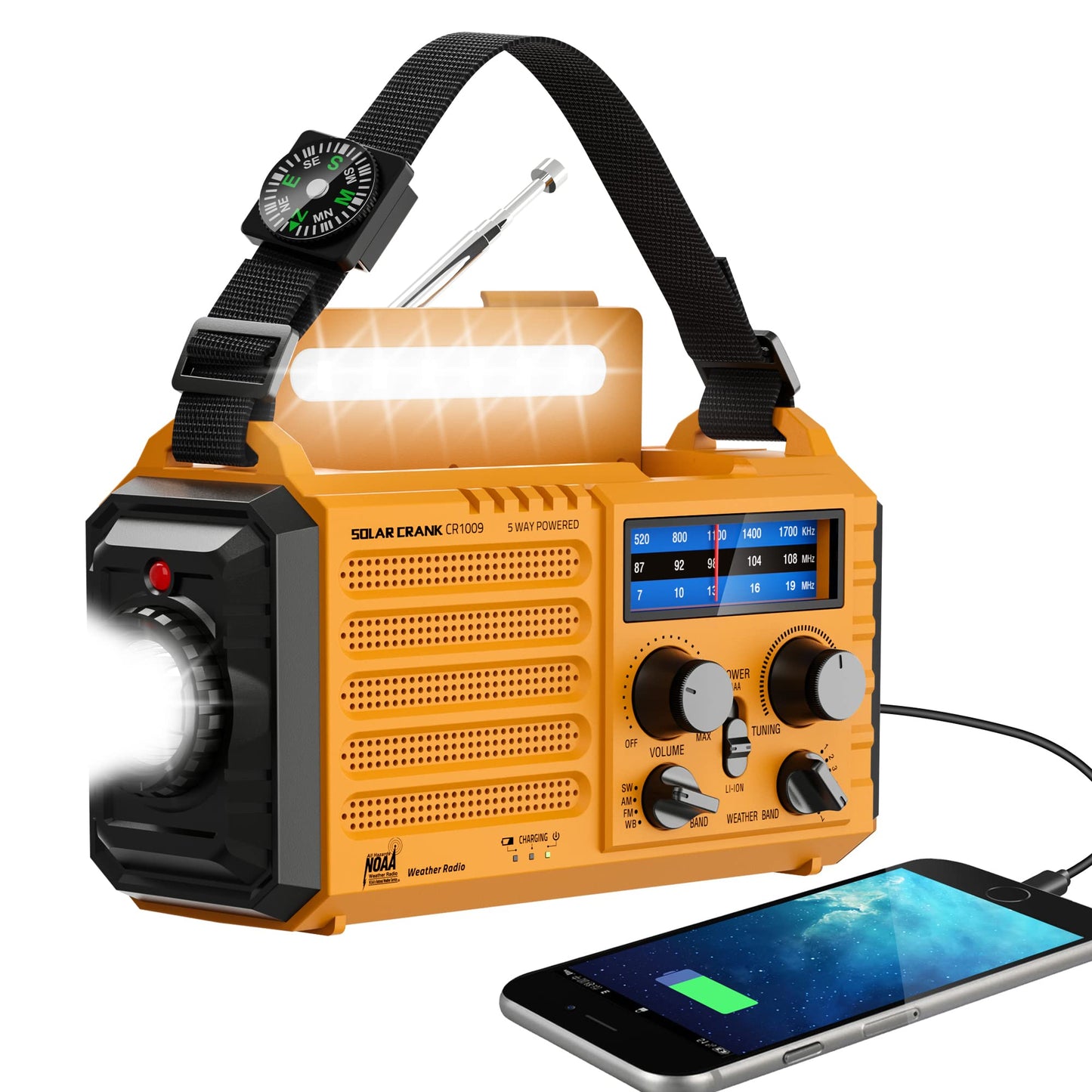 Eoxsmile Emergency Radio with NOAA Weather Alert, 5000mAh Solar Hand Crank Portable AM/FM Shortwave Radio, Rechargeable Battery Powered, USB Charger, Flashlight, SOS Alarm for Home Outdoor Survival