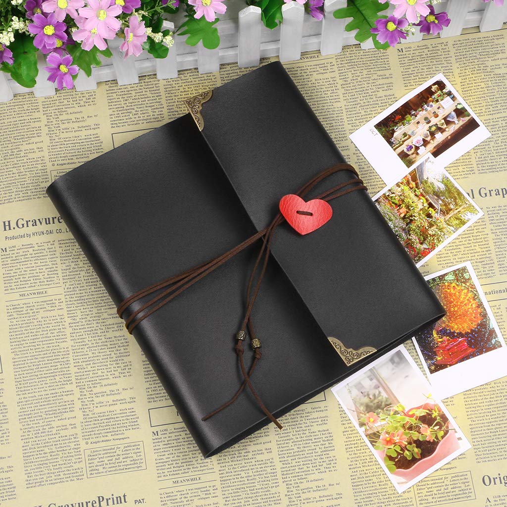 OwnMy DIY Photo Album Scrapbook PU Leather Adventure Photo Book with Corner Stickers Gifted Box - Perfect Baby Memory Book Birthday Wedding Anniversary Christmas Gift (Black)