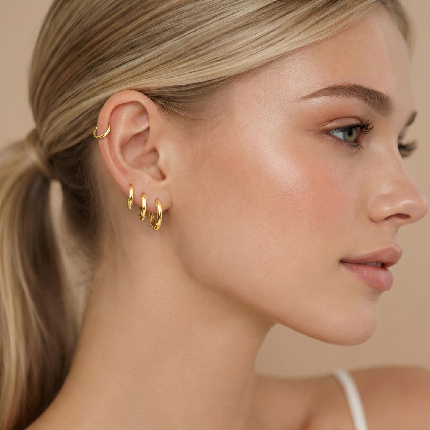 Gokeey Small Gold Huggie Hoop Earrings Set for Women 14K Real Gold Plated Hypoallergenic Lightweight Earrings for Sensitive Ears Everyday Earrings for Cartilage Piercings 8mm