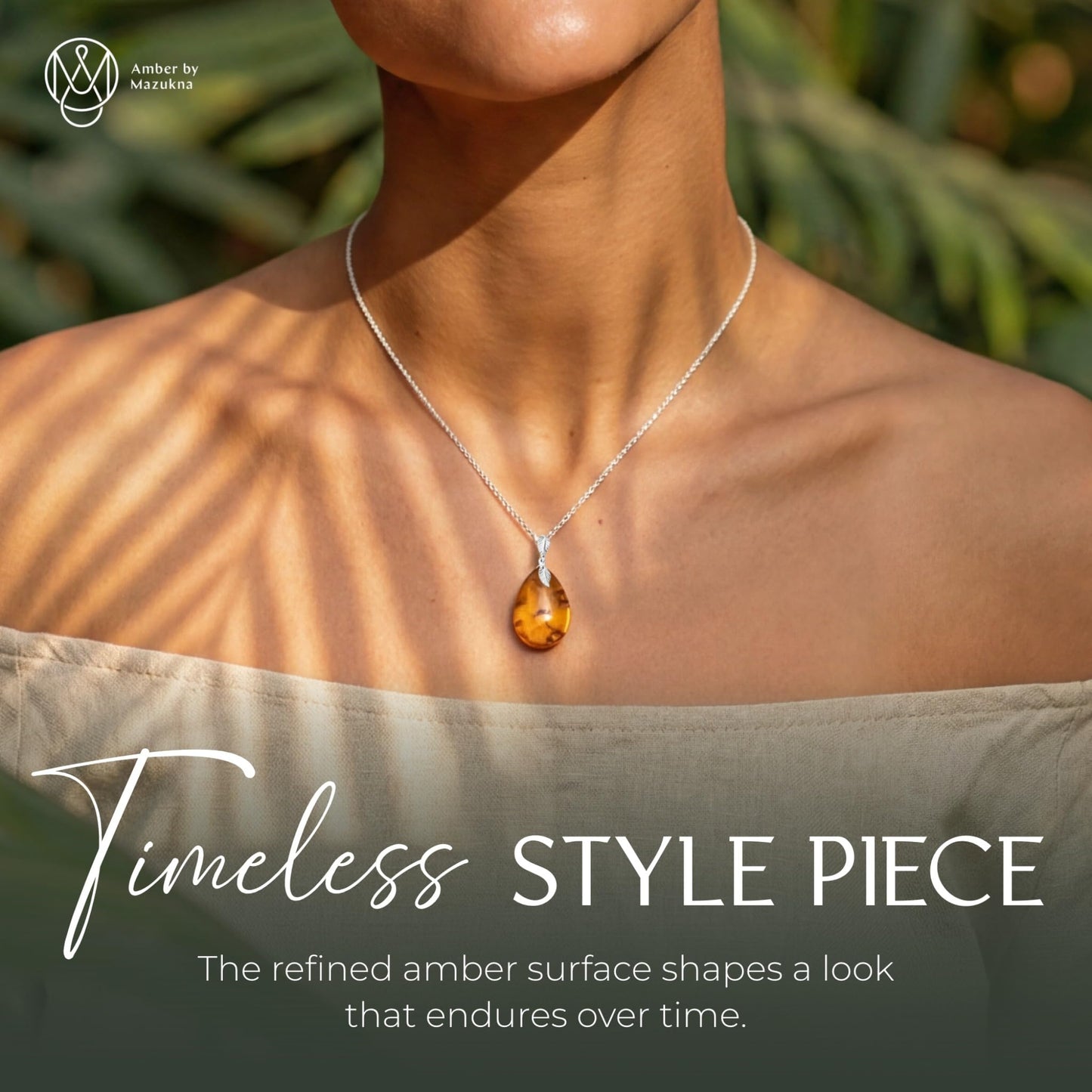 Amber by Mazukna Natural Baltic Amber Pendant for Women, Cognac Drop Necklace with 925 Sterling Silver Chain, Lightweight 18-inch Jewelry Gift for Everyday Elegance