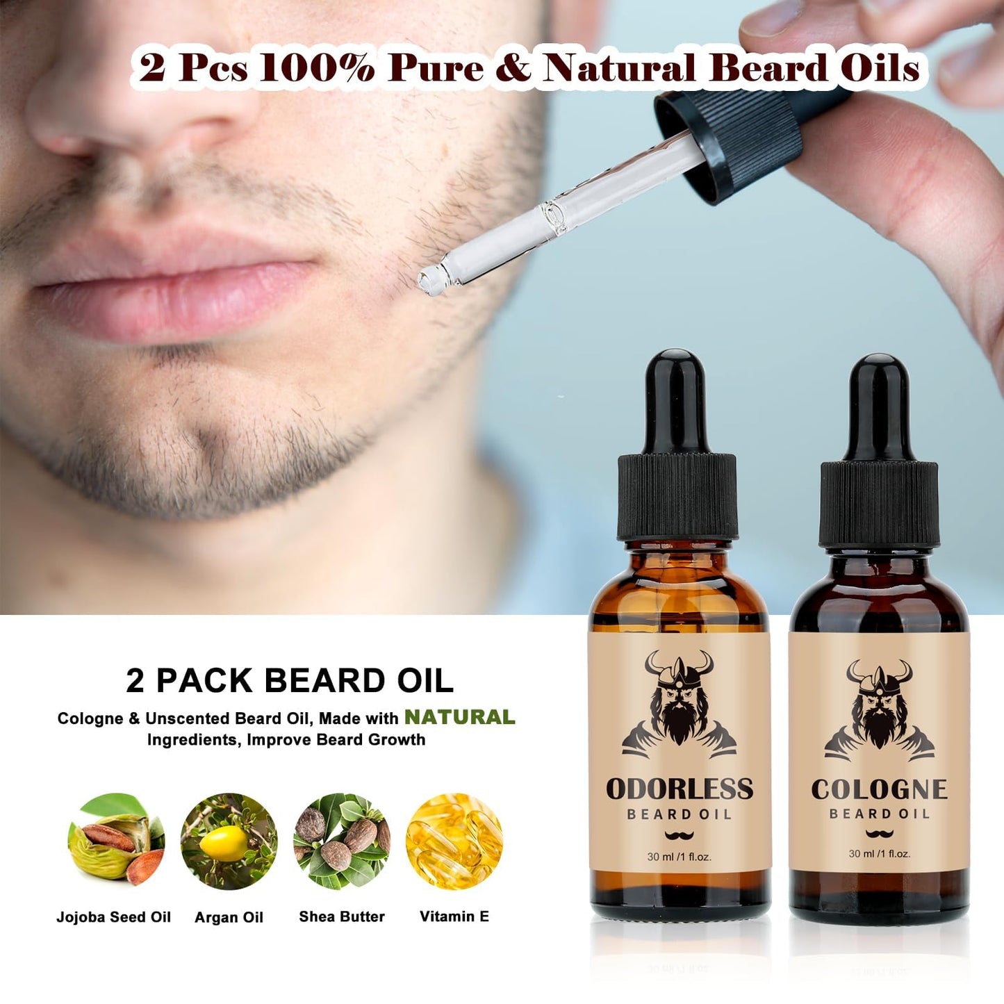 Beard Kit Gifts for Men, 9 Pcs Ultimate Beard Grooming Club Set w/2 Beard Oils, Shaving Soap, Balm, Brush, Comb&Storage Bag, Unique Gifts for Dad Husband Boyfriend Him, Father's Day Birthday Gifts Men