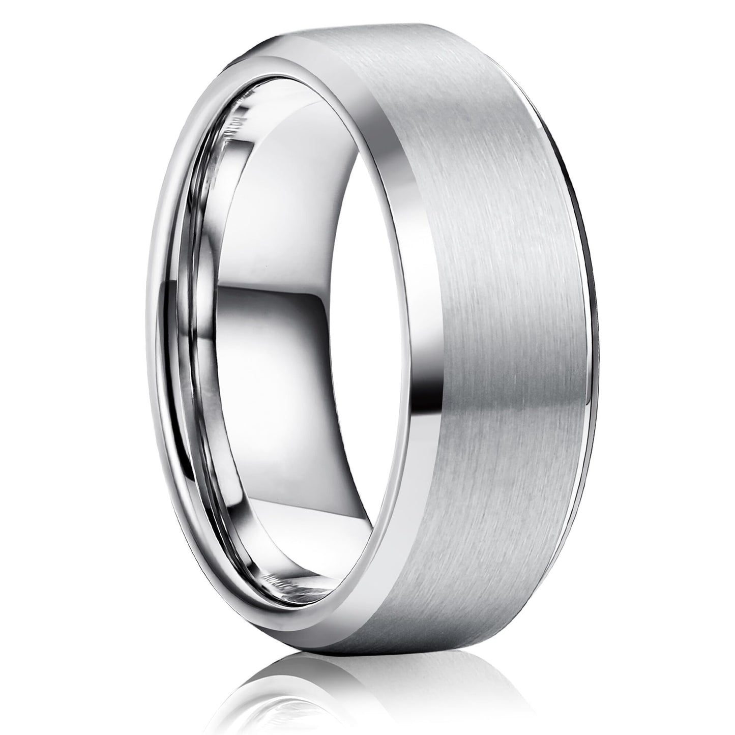 Jstyle Stainless Steel Rings for Men Women 8MM Wedding Band Rings Matte Surface - Beveled Polished Edge Mens Ring Size 10 Silver Plated Ring for Men