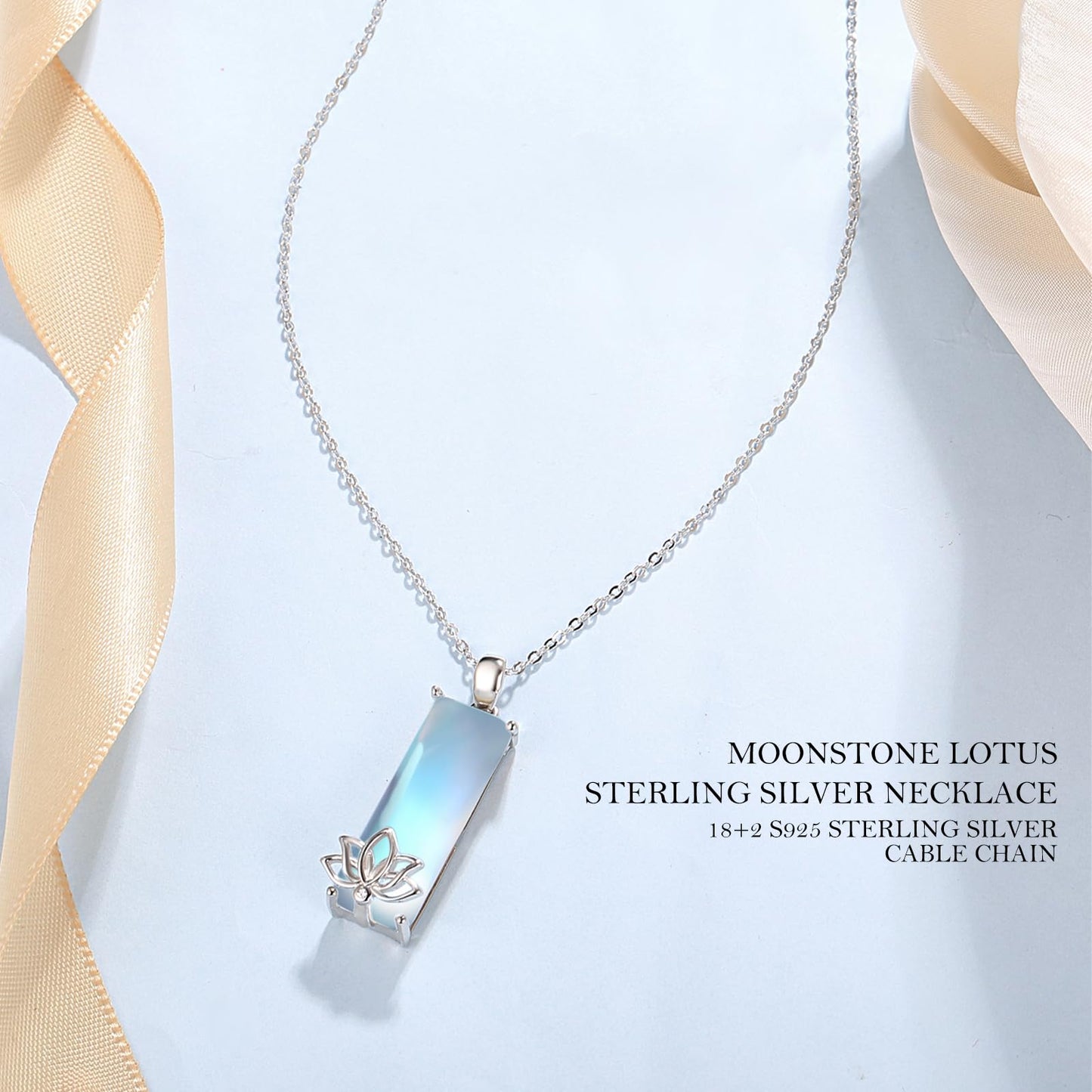 AENEAS Valentines Day Gifts for Women Her Lotus Moonstone Necklace for Women Sterling Silver New Beginnings Blue Moonstone Pendant Necklace Lotus Flower Jewelry Gifts for Wife Her