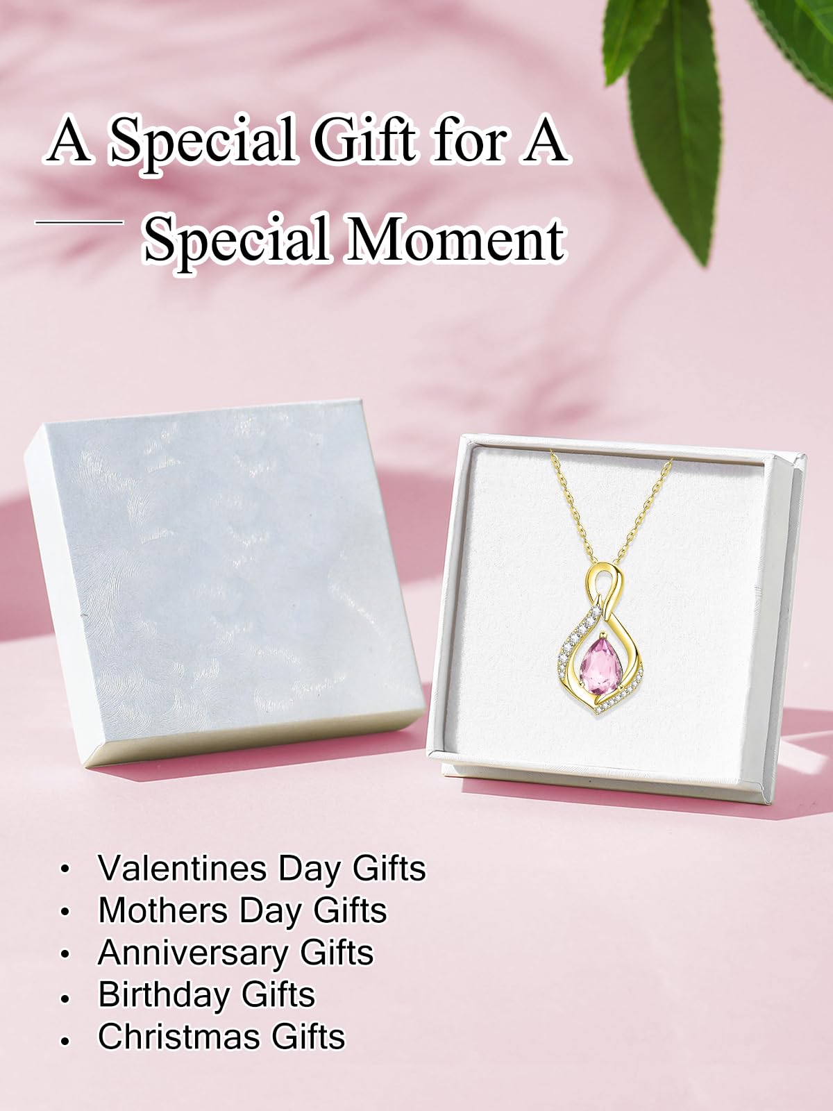 JIYVY32 Pink Tourmaline Infinity Necklace for Women October Birthstone Necklaces 14k Gold Plating Anniversary Birthday Gifts for Wife Her Mom Girlfriend Birthstone Jewelry Gifts for Women