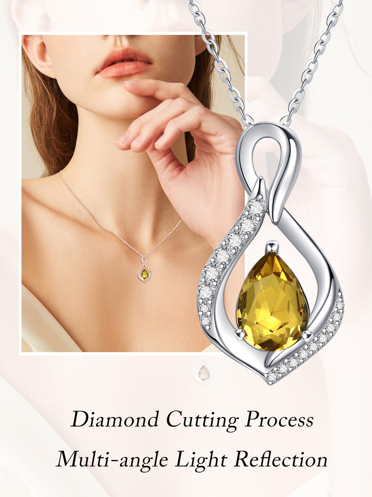 JIYVY32 Citrine Infinity Necklace for Women November Birthstone Necklaces White Gold Plating Anniversary Birthday Gifts for Wife Her Mom Girlfriend Birthstone Jewelry Gifts for Women