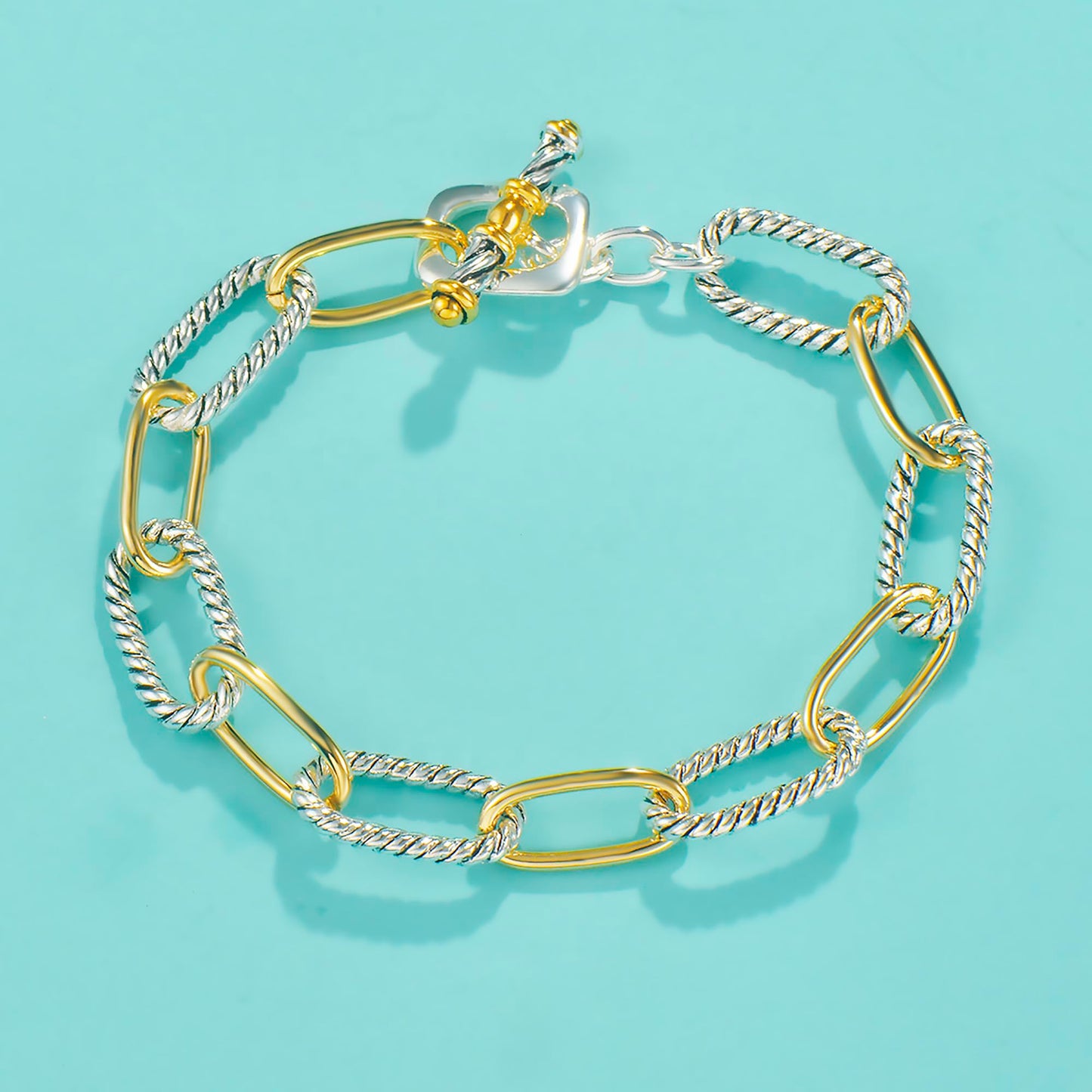 UNY JEWEL Slim Paperclip Link Bracelet Two Tone Twisted Cable Wire Chain Lightweight Designer Inspired Jewelry Gift for Women (Slim Paperclip Silver)