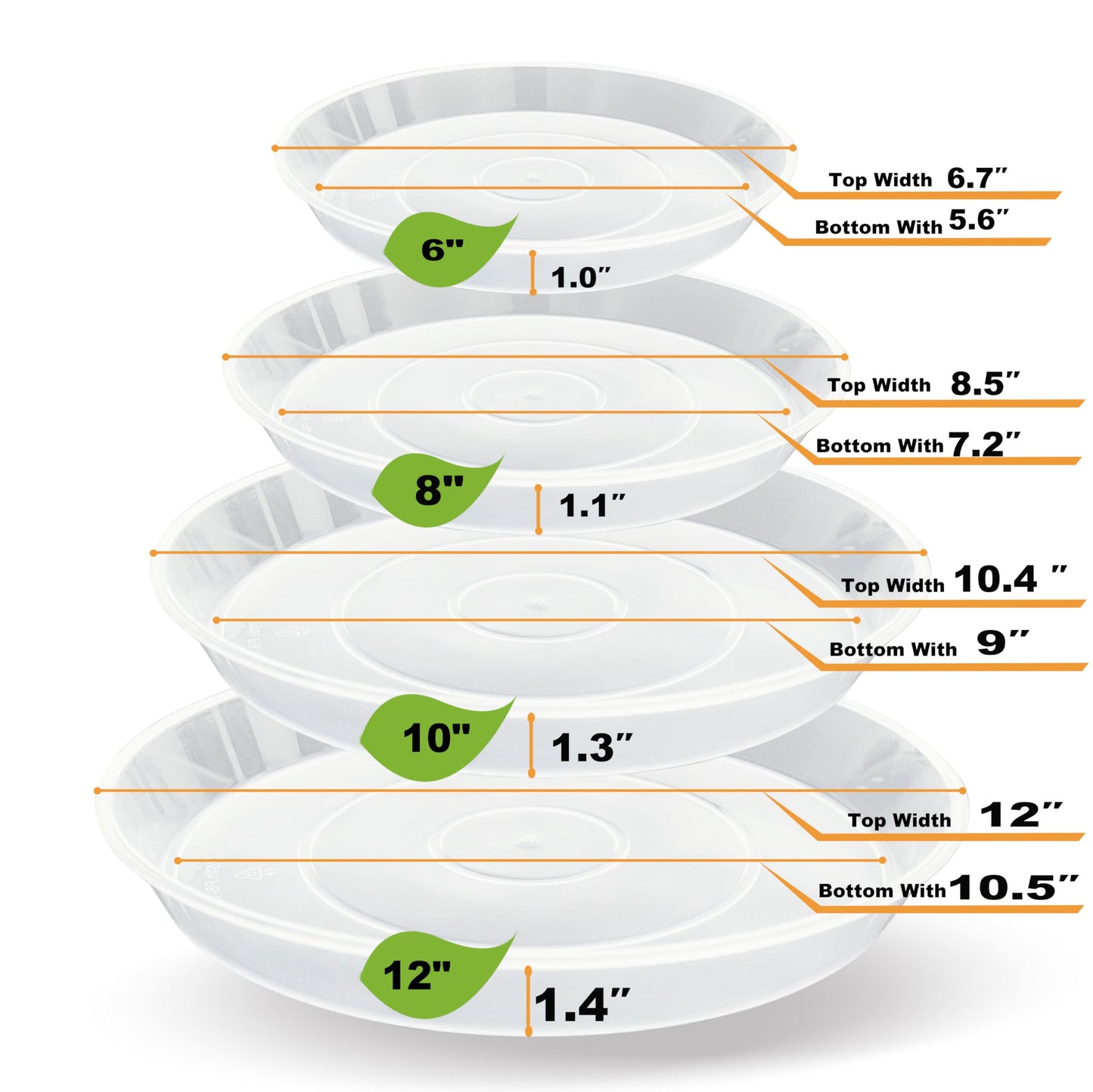 LWALRS 20 Pack Plant Saucer Tray (6 8 10 12 inch), Plant Saucers for Indoors Outdoor, Plastic Heavy Duty Drainage Drip Water Trays for Planter Pots Flower, Clear Pot Saucers Trays for Plants