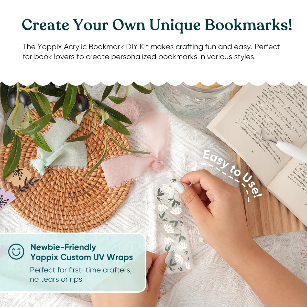 180 Pcs Acrylic Bookmark Blanks- 20 Set Bookmark Making Kit with 20 UV DTF Stickers About Floral Theme 20 Tassels 20 Ribbon 80 Bookish Stickers for DIY Your Crafts Gift for Book Lover