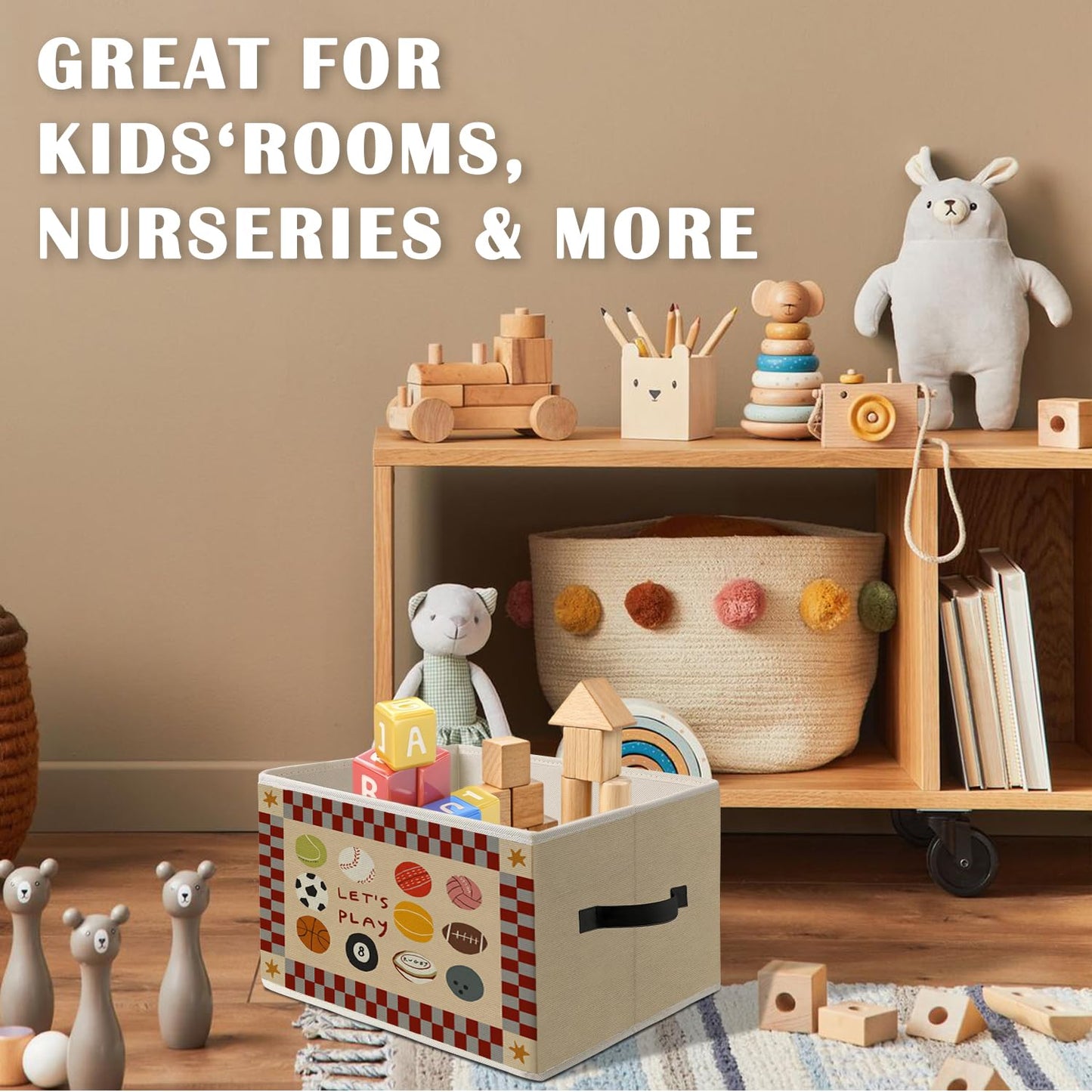 Dilemat Playroom Decor,Nursery Storage Bins Box,Let's Play Foldable Collapsible Storage Basket Organizer for Kids Boy Nursery Room Bedroom Playroom Toys Books Clothes