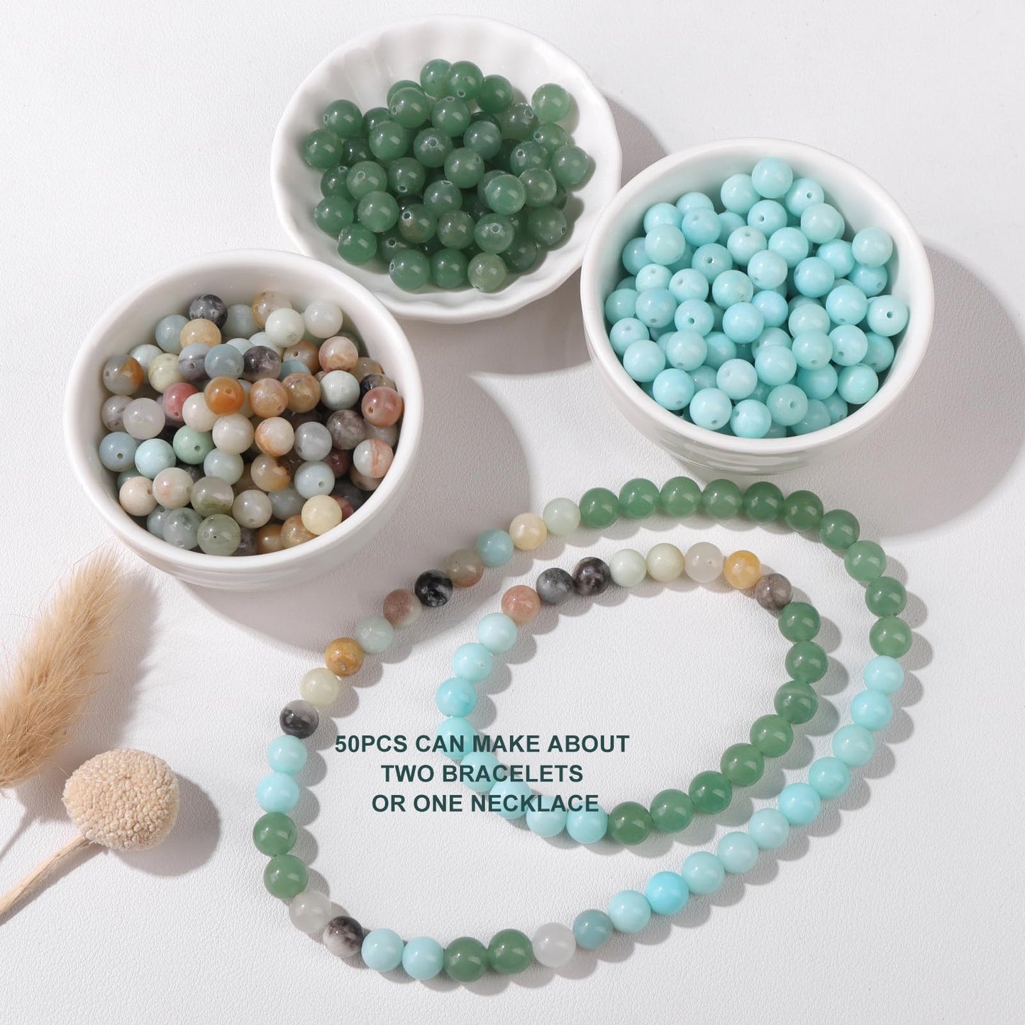 Risyfjew 50PCS 8mm Natural Amazonite Beads Gemstone Round Loose Beads for Jewelry Making Chakra Crystal Stone Beads for Bracelets Necklace Earrings Making Supplies (50pcs/Strand)