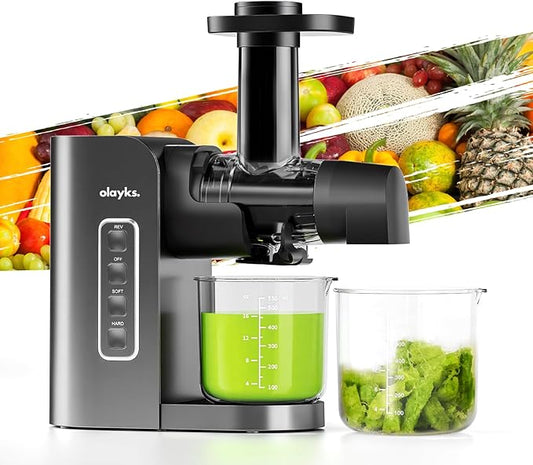 Juicer Machine,Slow Masticating Juicer with 2 Speed Modes & Quiet Motor,Cold Press Juicer Machines Vegetable and Fruit with Reverse Function,Celery Juicer,BPA-Free,Easy to Clean