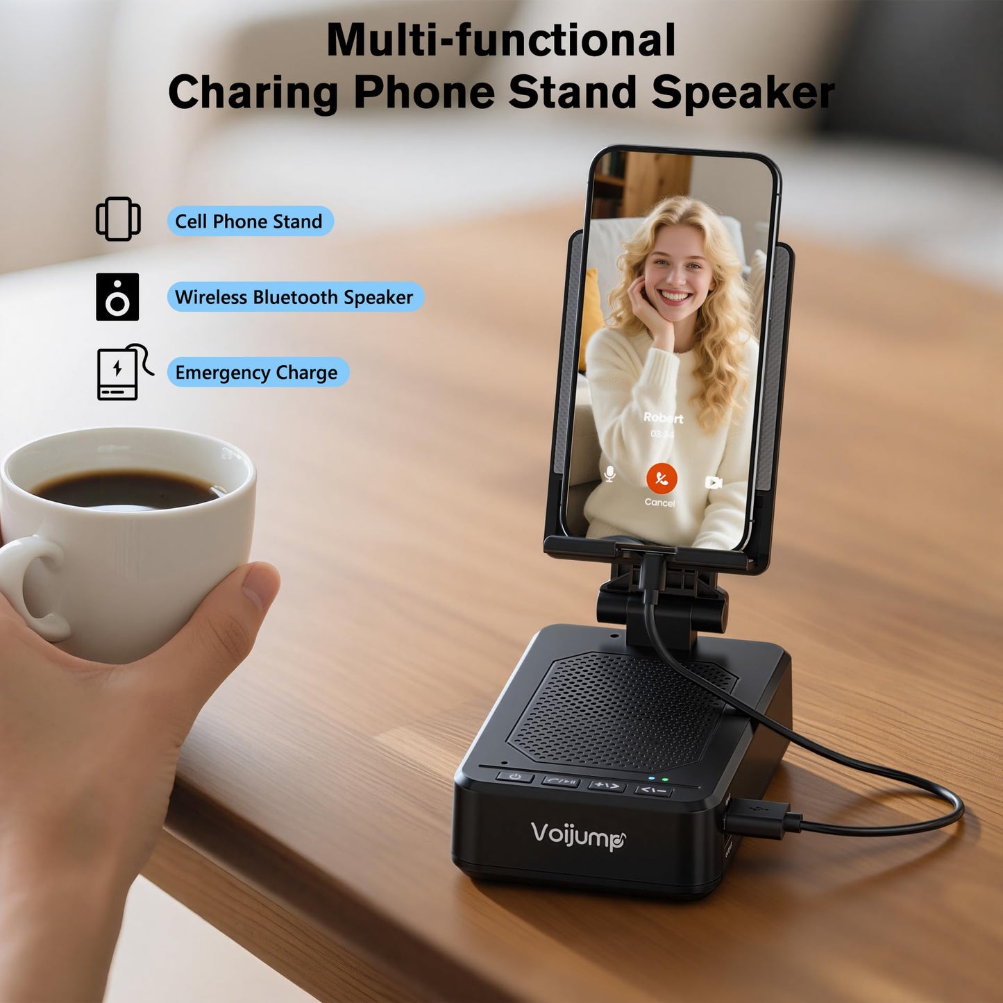 Cell Phone Stand with Wireless Bluetooth Speaker and Charging, Anti-Slip Base HD Surround Sound, Perfect for Home/Outdoor, Phone Holder Compatible with iPhone/ipad/Samsung Galaxy, Gifts for Men Women