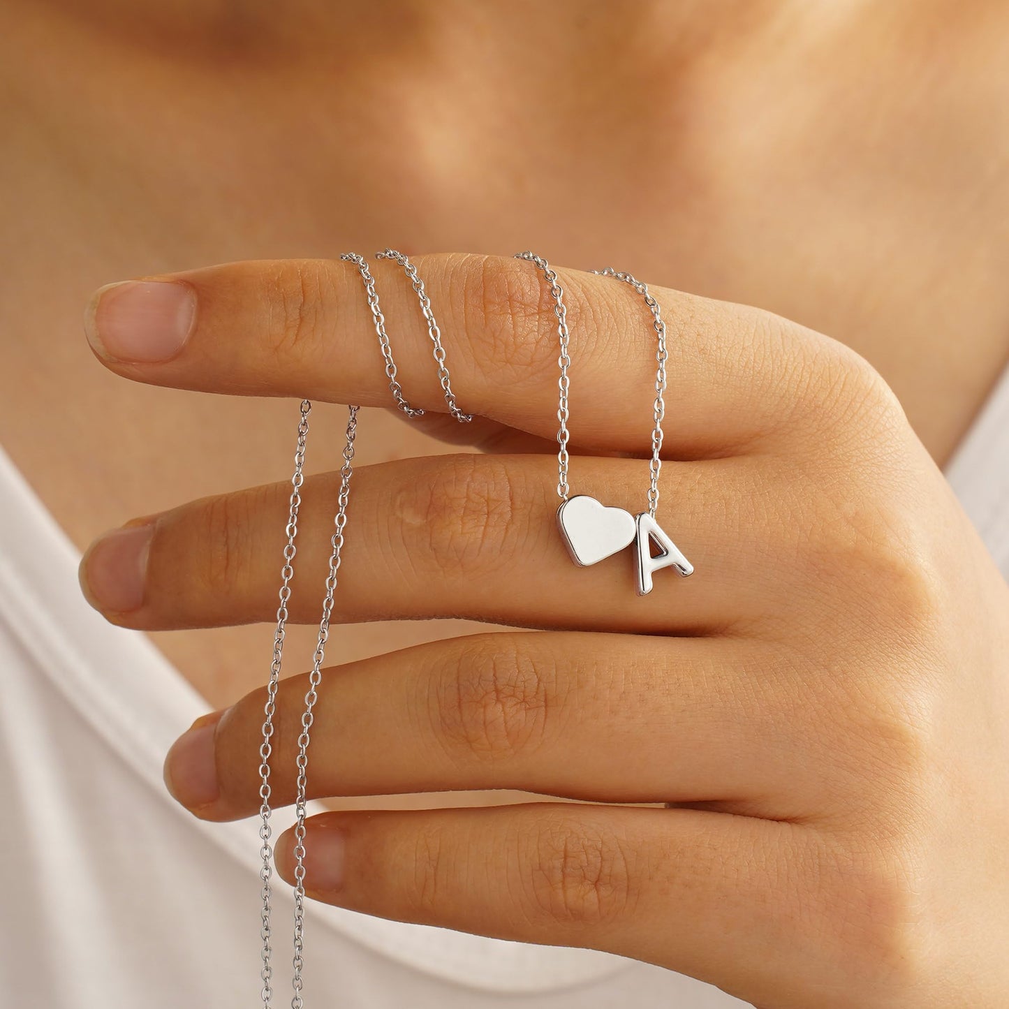 Turandoss Heart Initial Necklace for Women, 18K White Gold Plated Heart Initial I Dainty Necklaces Tiny Silver Necklaces Birthday Gifts for Women Jewelry