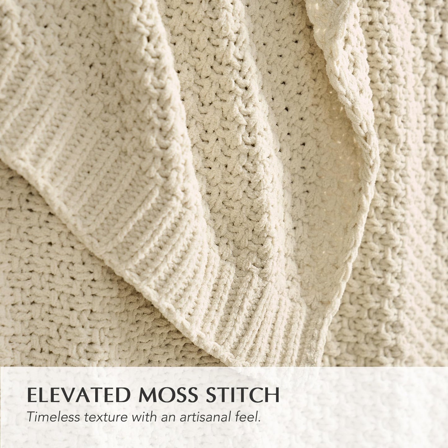 EVERGRACEHOME Chunky Chenille Knit Throw Blanket for Couch, Soft Luxurious Moss Stitch Blankets for Bed, Cozy Decorative Farmhouse Knitted Throws for Sofa, Beige, 50" x 60"