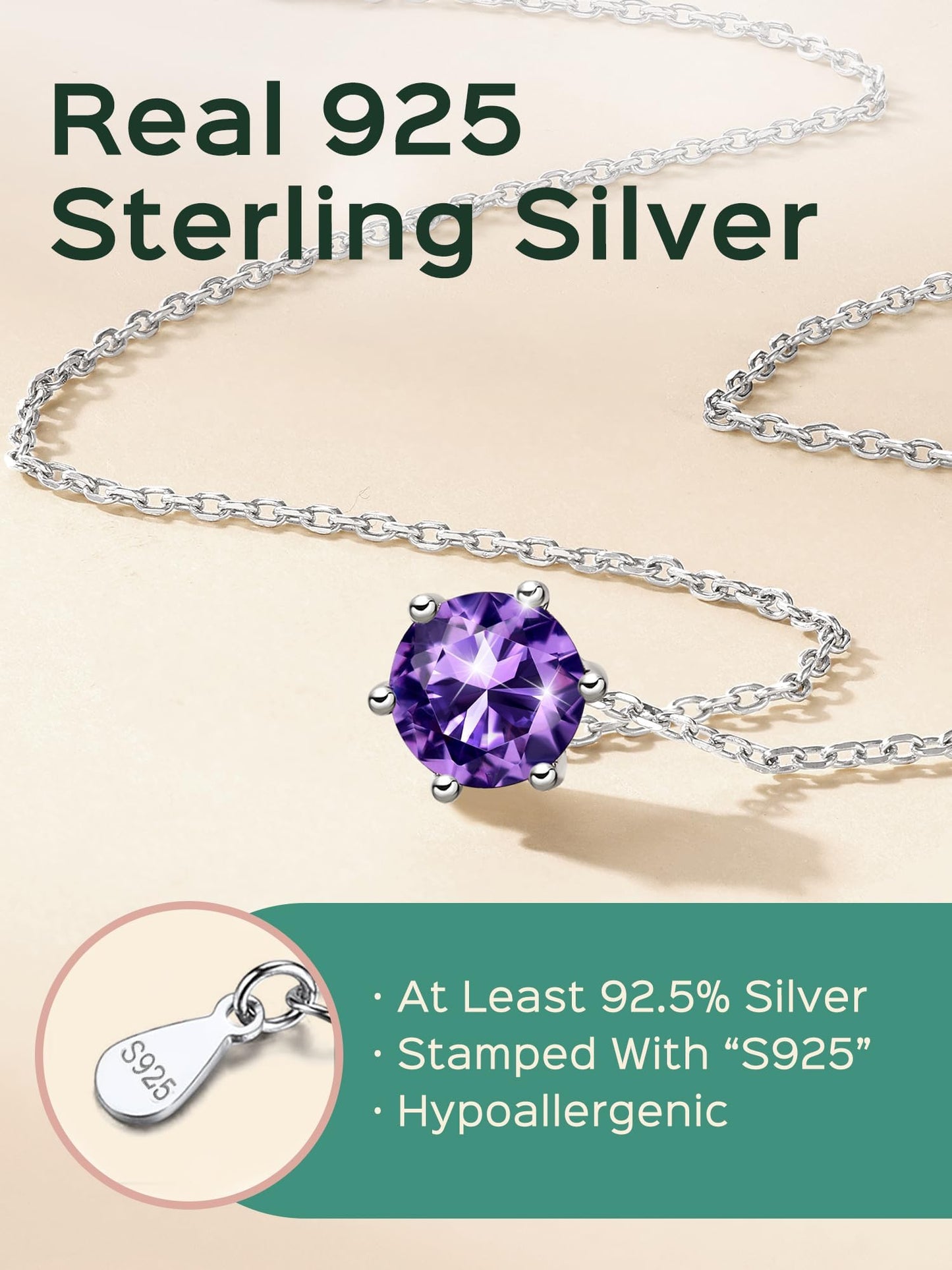 ChicSilver Amethyst Necklace for Women Small Birthstone Necklace Dainty 925 Sterling Silver Choker Necklace 16''