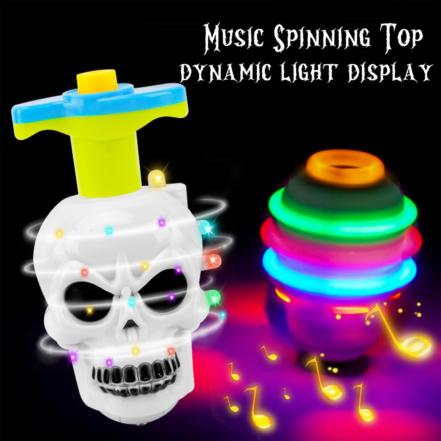 DERAYEE Halloween Basket Stuffers for Kids, 3PCS LED Pumpkin Skull Light Up Spinning Tops Halloween Spinning Toys Gifts for Halloween Party Favors Goodie Bag Fillers Classroom Rewards