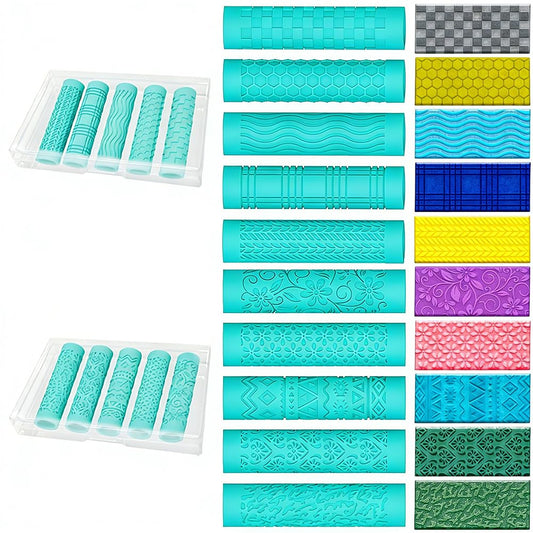 ACRNIGHEET 10 Pcs Polymer Clay Texture Roller, Embossing Rollers Pottery Stamp, Like Texture Sheets Work with Polymer Clay Cutters, Clays Jewelry Making Kit with Storage Box