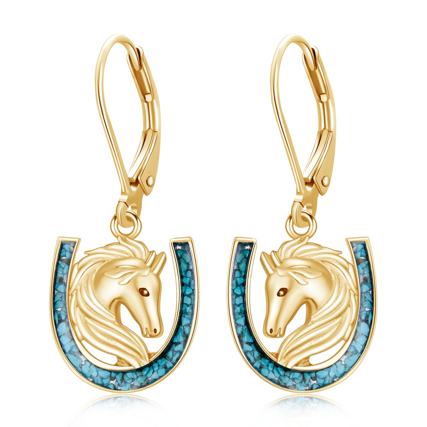 YYmqmq Gold Horse Earrings Horse Gifts for Women Sterling Silver Turquoise Horseshoe Dangle Earrings Leverback Western Jewelry Gifts for Women Girlfriend