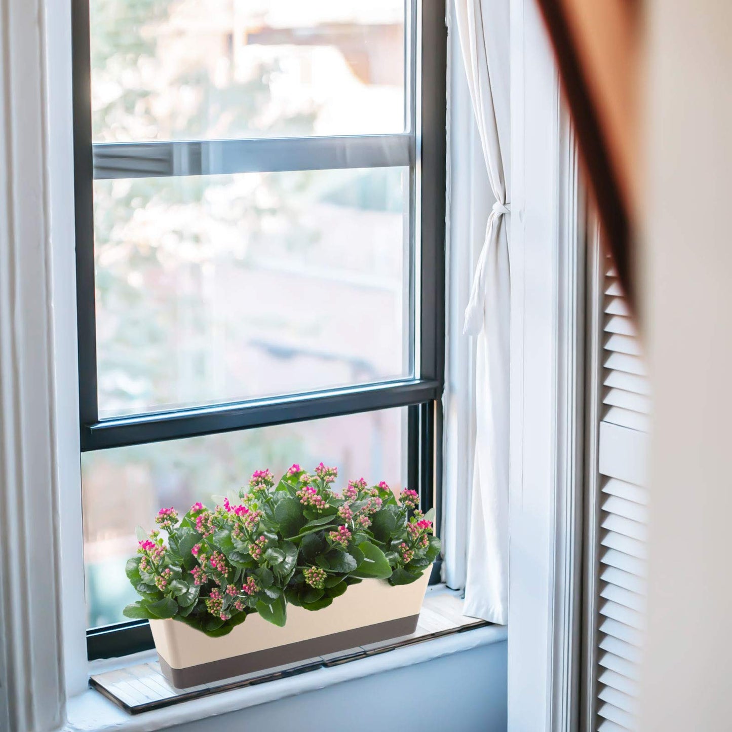 2 Pack Window Box Planter, Suream 12x3.8 Inch/16x3.8 Inch Indoor Succulent Pots with Tray, Plastic Rectangle Plants, Cactus Containers for Office, Windowsill, Garden Balcony, Porch Outdoor Decoration