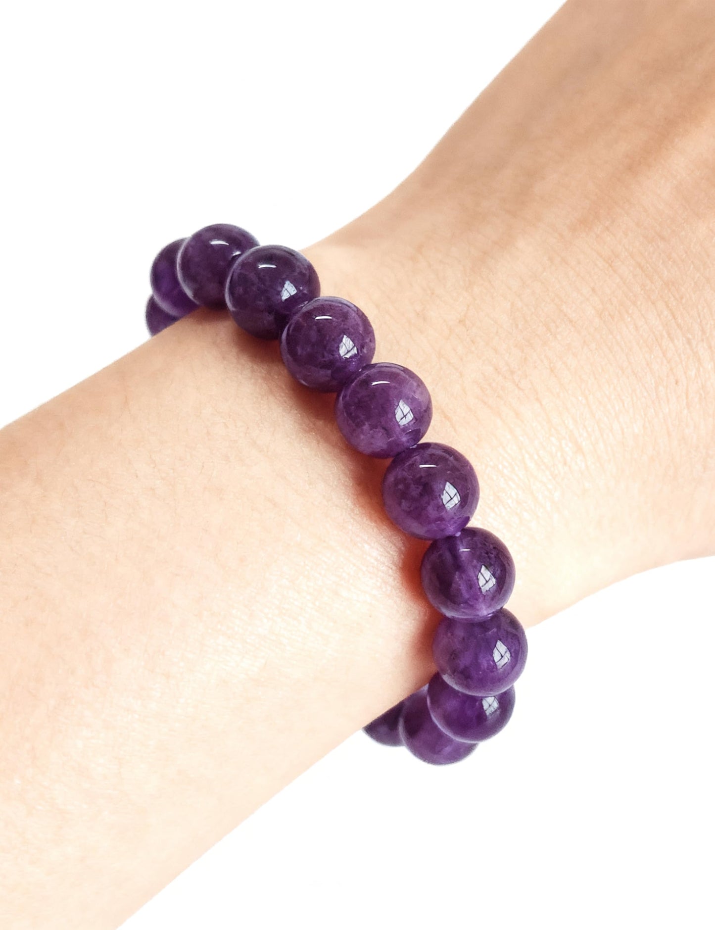 Silan's Natural Amethyst Bracelet for Women, Genuine Healing Crystal Stretch Elastic Adjustable Bracelet with Lucky Card, Gift for Her (10mm)