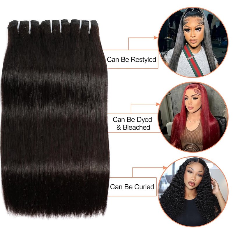 VIPbeauty Raw Straight Bundles Human Hair Bundles 14A Brazilian 1 Single Bundle Human Hair 100% Unprocessed Virgin Weave Bundles Human Hair Raw Remy Hair Bundles Natural Black 95g 20 Inch