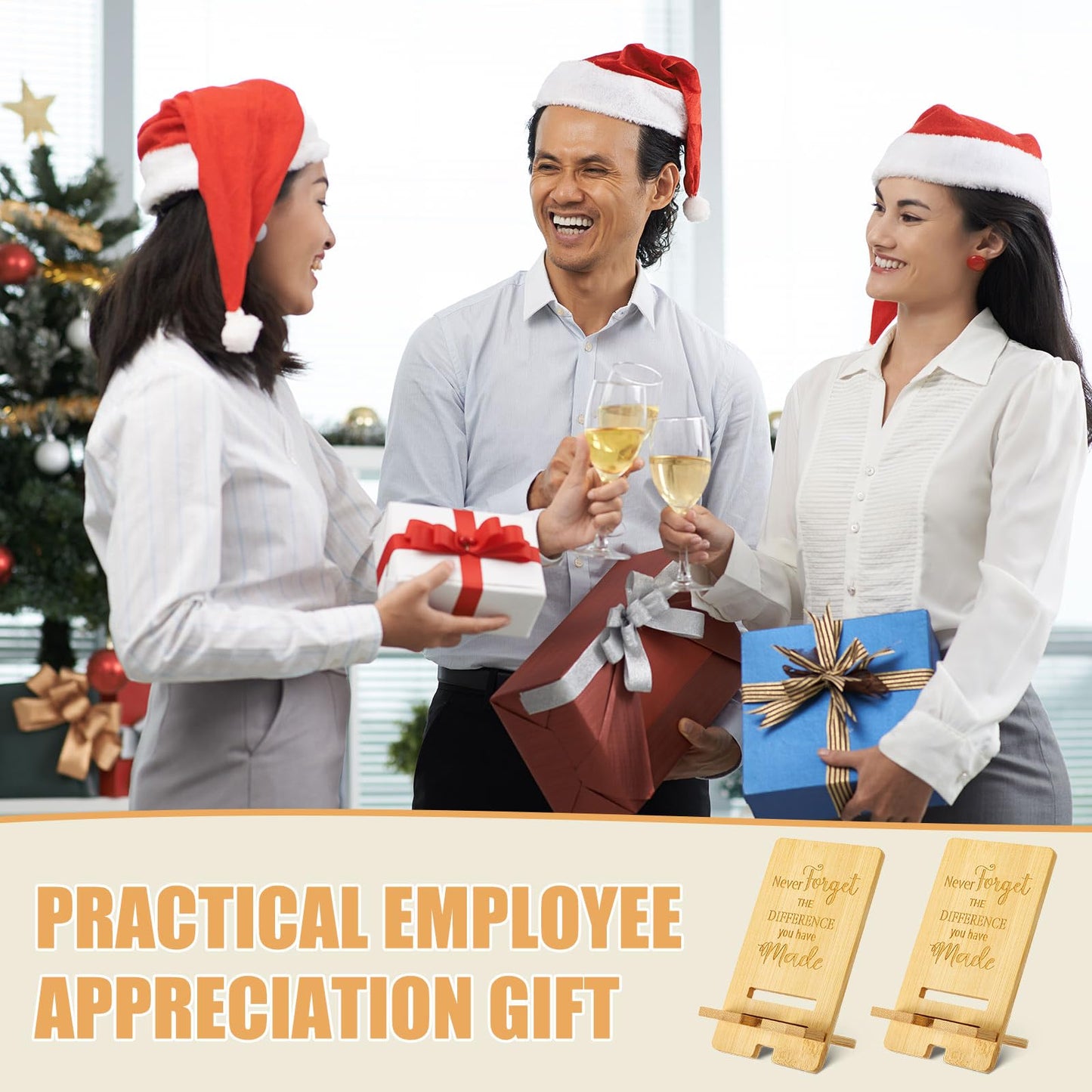 Ripeng 24 Pcs Employee Appreciation Gifts Bulk Bamboo Phone Stand for Desk Office Worker Thank You Gift for Administrative Team Coworkers Staff Graduation Nurse Teacher Week (Difference Made)