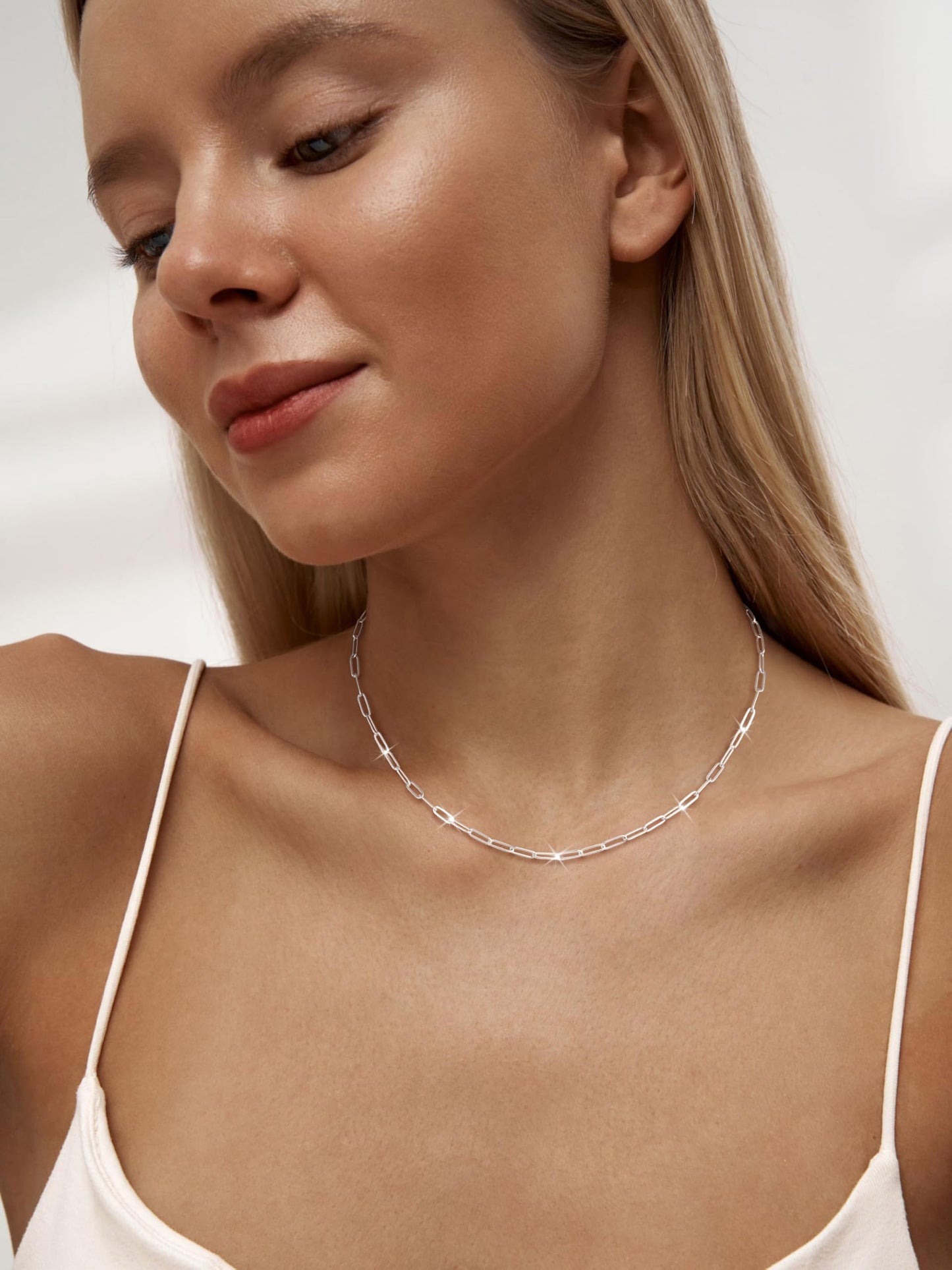 MBW 14K Gold/Silver Plated Plated Choker Necklace, Silver Dainty Paperclip Chain Necklaces for Women Trendy 18in Simple Long Thick Minimalist Aesthetic Fashion Link Necklace Jewelry Gifts for Women