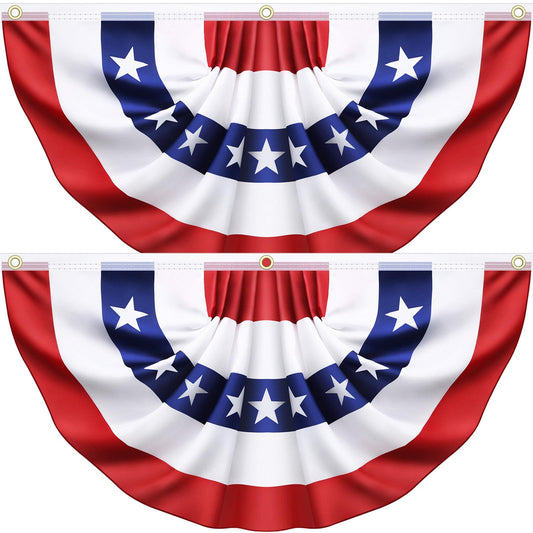 2 Pack 3x6 Ft Large American Flag Bunting - USA Pleated Fan Flags for Outside - Red White & Blue Patriotic Decor for 250th Anniversary,Memorial Day, Independence Day 4th of July Decorations