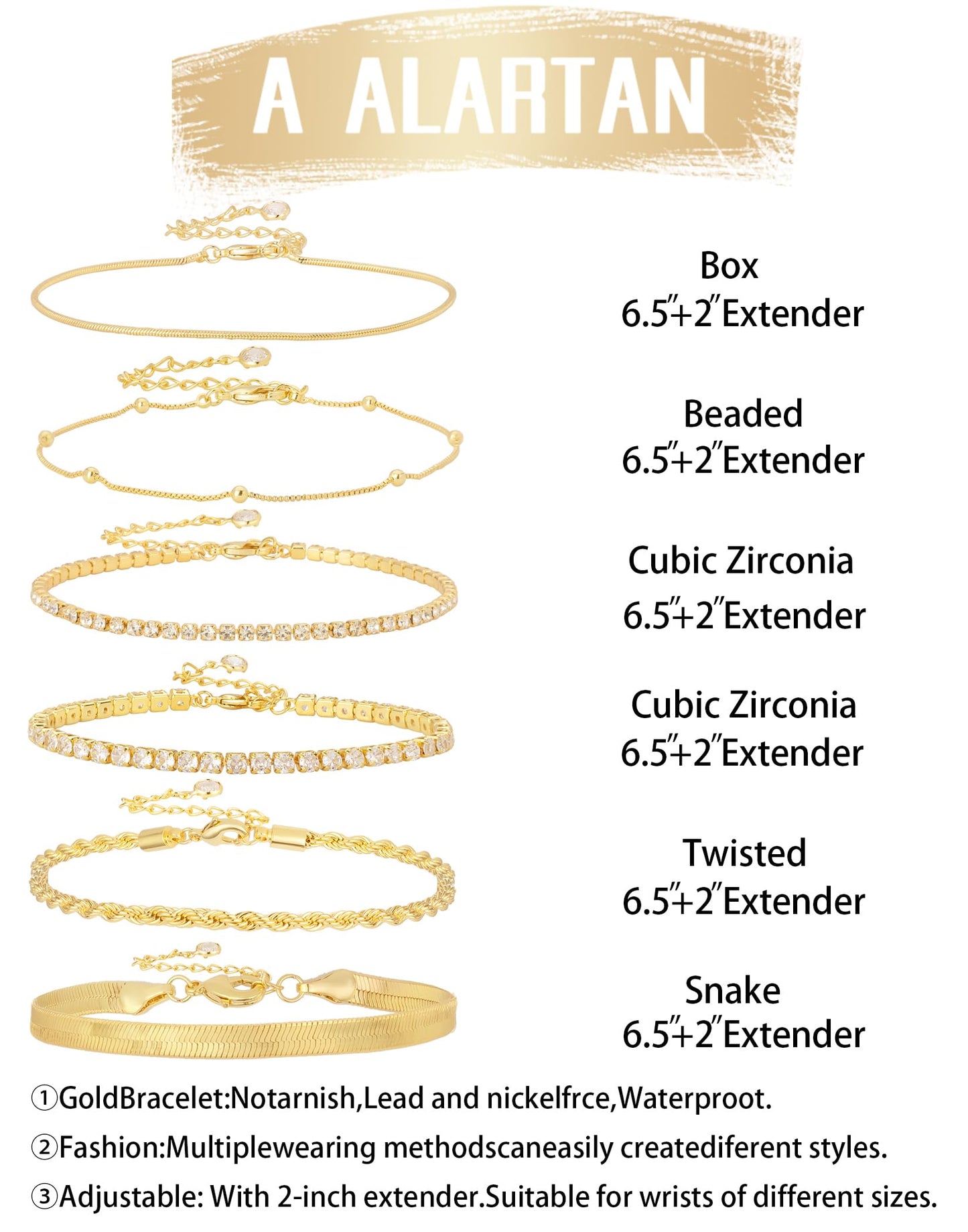 Gold Bracelets for Women 14K Gold Plated Stack Trend Bracelets Charm Paperclip Chain Cuban Link Layered Waterproof Bracelet Dainty Bracelet for Women Jewelry Gifts (6Pcs Gold)