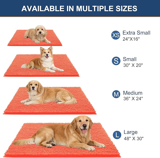 OLANLY Dog Door Mat for Muddy Paws 40x32, Ultra Absorbent Chenille Mud Doormat, Non-Slip Washable and Dirt Trapping Doormat for Indoor Entryway, Quick-Dry Indoor Pet Bed Mats for Dogs, Coral