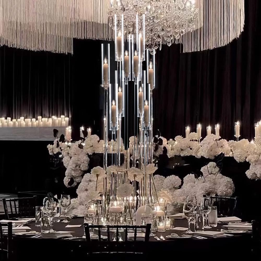 12PCS Acrylic Candle Holder for Party Table Centerpiece,Clear Acrylic Candelabra Centerpiece for Wedding Christmas Baby Shower Event Candles,Fit 0.8" LED Candles"