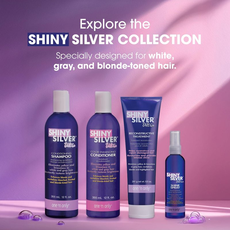 One 'N Only Shiny Silver Color Enhancing Conditioner for Women - Purple Conditioner to Neutralize Yellow & Brassy Tones - Restores Shine & Moisture for White, Gray, Blonde & Highlighted Hair (12 oz)
