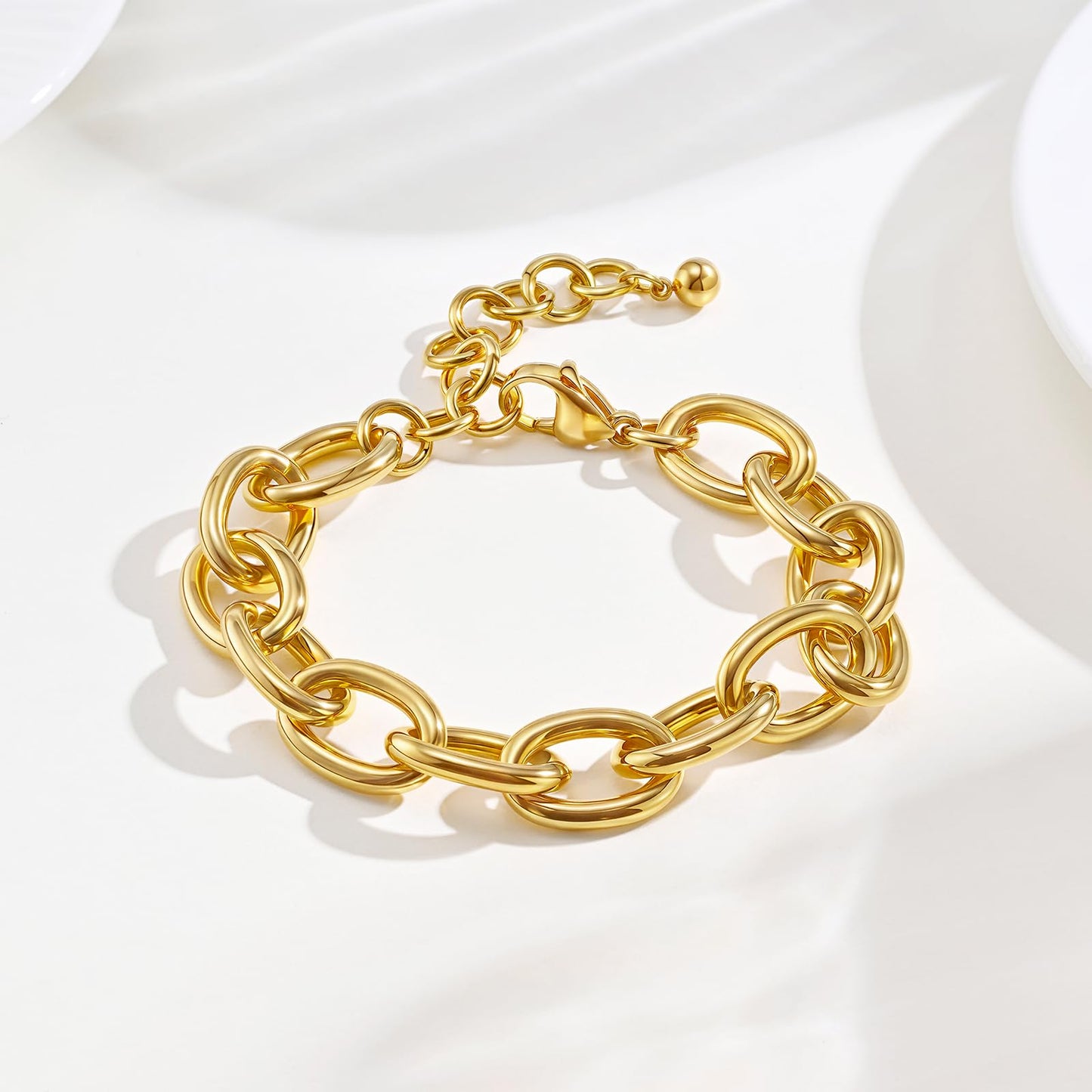 Chunky Gold Bracelets for Women - 18K Gold Plated Cuban Link Bracelet, Stainless Steel Non-tarnish Personality Thick Chain Trendy Jewelry Gifts, Christmas Valentines Party Birthday Gift for Girlfriend