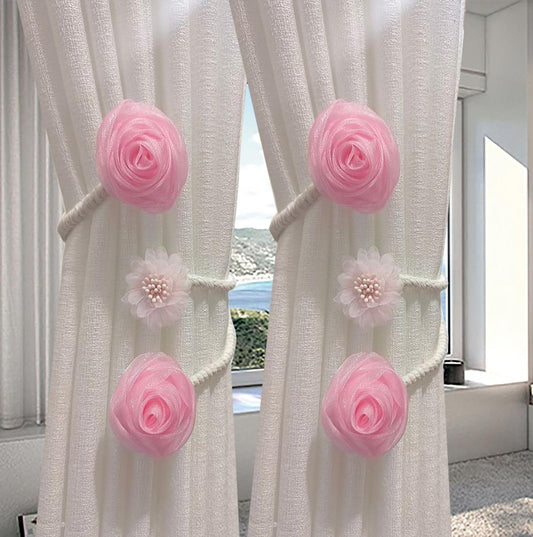 2 Pack of Curtain Tiebacks,Elegant Rose Flower Curtain Buckle,Handmade Flexible Curtain Tiebacks Decorative for Home/Office/Patio