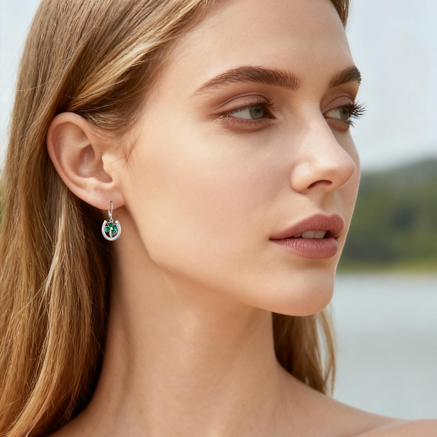 YYmqmq Horseshoe and Clover Earrings for Women 925 Sterling Sliver Shamrock Clover Dangle Earrings Leverback St Patricks Day Jewelry Irish Jewelry Gifts for Women Girlfriend
