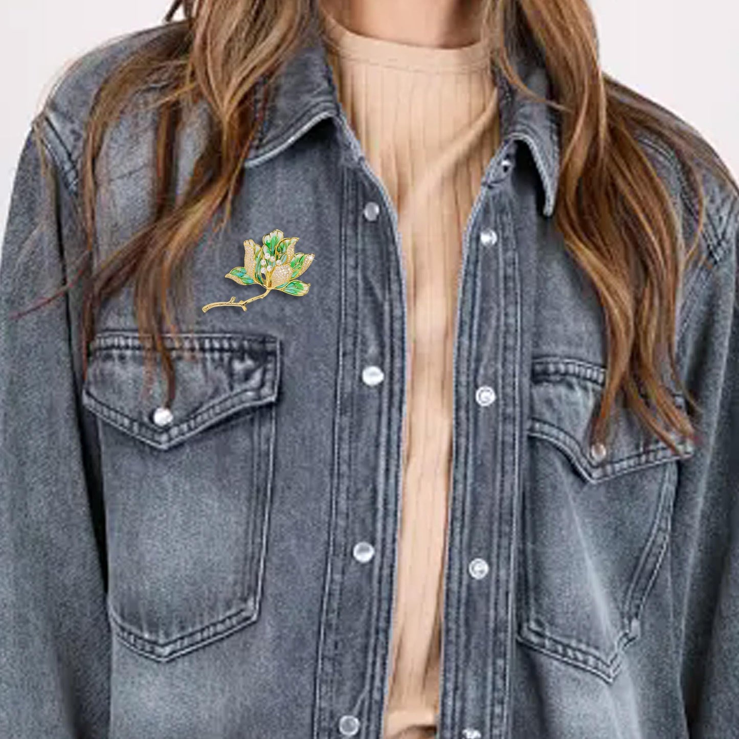 Crystal Flower Brooch Pins for Women Elegant Enamel Rhinestone Floral Brooches Pin Fashion Jewelry for Party Dance Wedding Banquet Brooch for Women Gift (Green Enamel Flower)