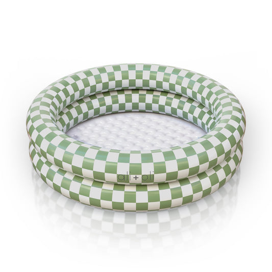 Ali+Oli Two-Ring Inflatable Kiddie Pool | Baby and Toddler Pool for Backyard Water Play | Soft Inflatable Family Pool | Summer Outdoor Use | Green Checkers Pattern
