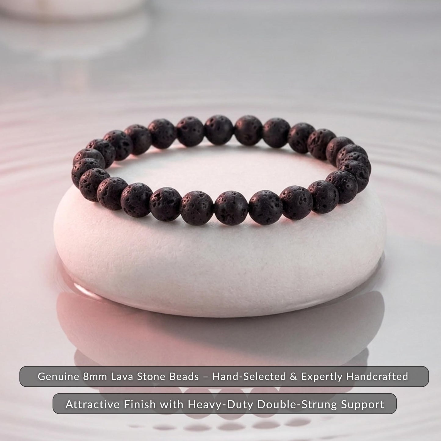 Cherry Tree Collection Lava Beaded Bracelet – Genuine 8mm Gemstone Stretch Bracelet for Men & Women – Handmade Crystal Bracelet - (Lava - S)