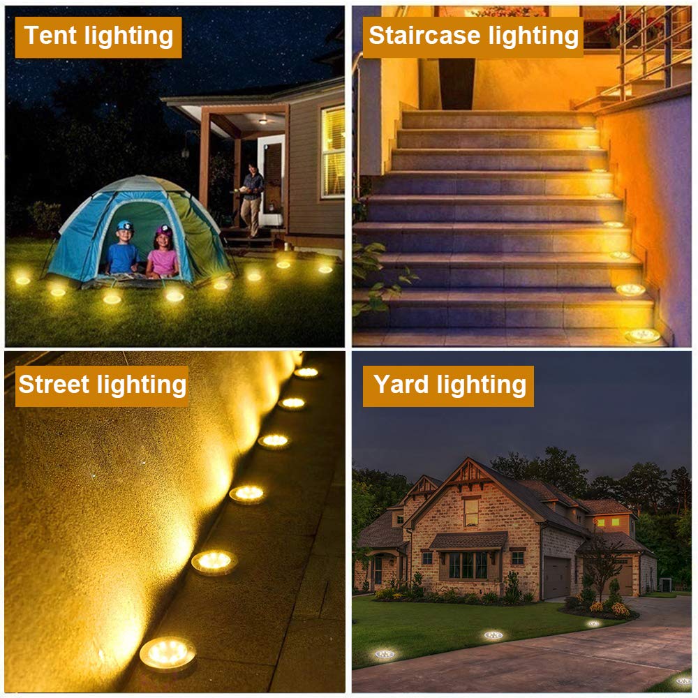 ZGWJ 8 Pack Solar Ground Lights,8 LED Solar Garden Lights Outdoor Waterproof Landscape Lighting for Yard Walkway Patio Lawn Driveway Decoration Warm White
