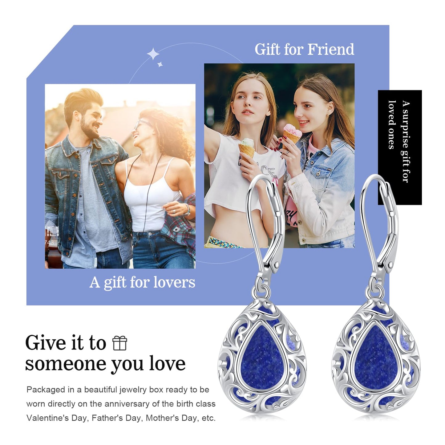 KoyeKei Lapis Lazuli Filigree Leverback Earrings for Women 925 Sterling Silver Lapis Lazuli Teardrop Dangle Drop Earrings Filigree Jewelry Graduation Birthday Gifts for Girlfriend Best Friend Her