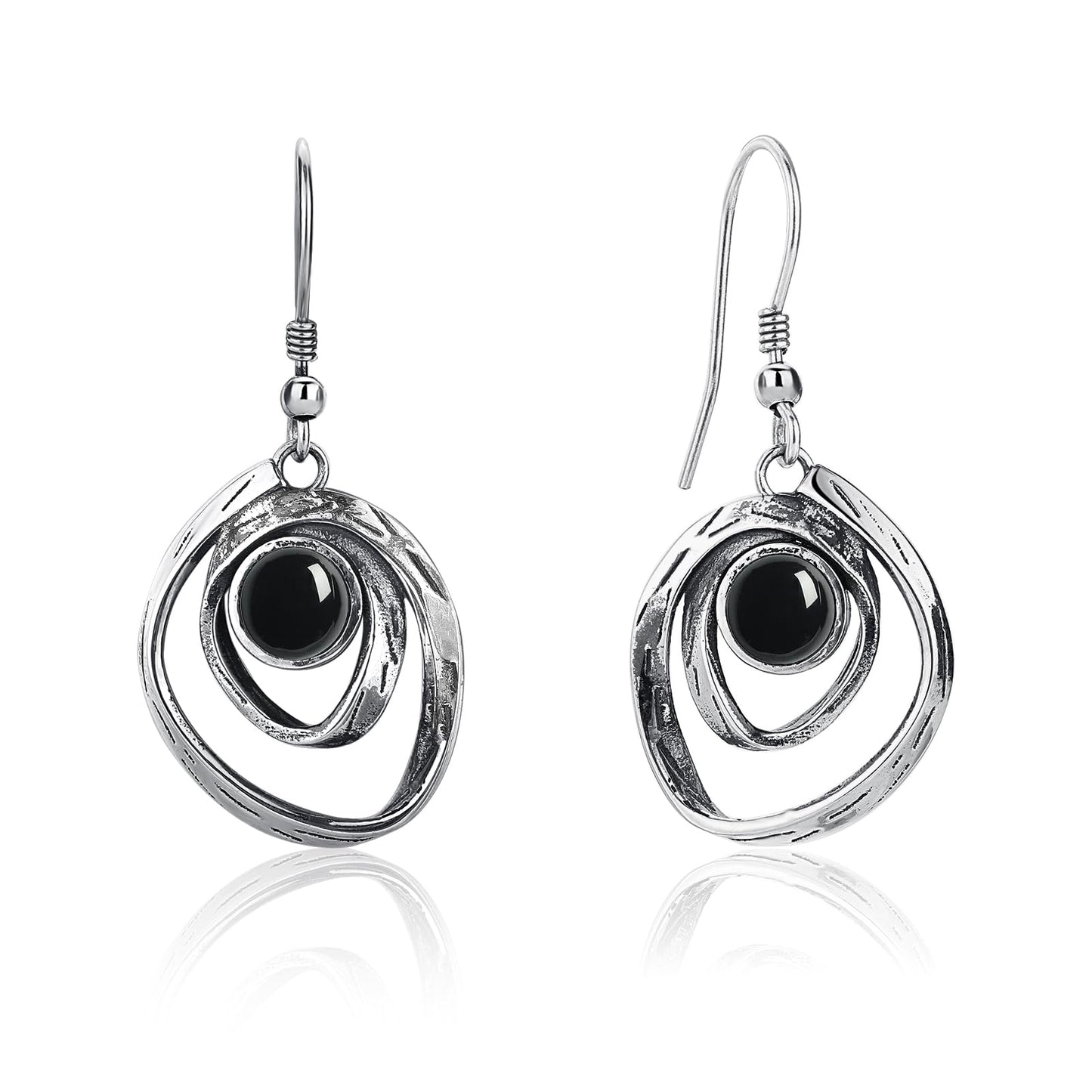 Phyonio Black Onyx Earrings for Women 925 Sterling Silver Black Onyx Dangle Earrings Vintage Spiral Ear Hook Earrings, Y0455E-1FBACG