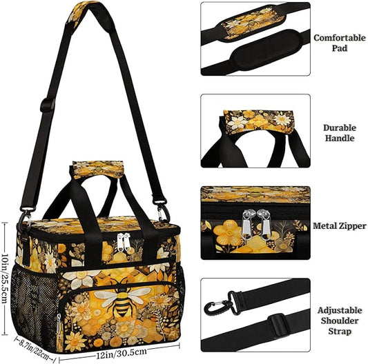 Pardick Lunch Box for Men Heavy Duty Insulated Lunch Bag for Women Honey Bee Lunchbox for Adults Lunch Cooler Bag for Work, Picnic, Beach Lunch Boxes with Adjustable Shoulder Strap