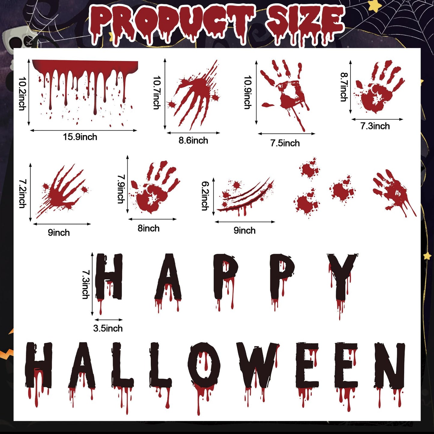 25Pcs Halloween Garage Magnets Door Decorations Happy Halloween Scary Bloody Handprint Spooky Magnetic Refrigerator Stickers Holiday Magnet Large Decals for Halloweens Outdoor Car Party Decor