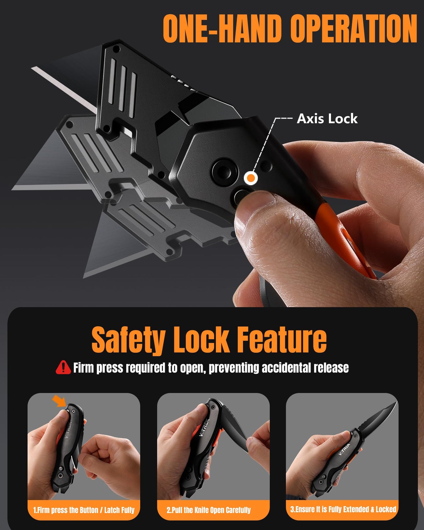 VOTREK 4-in-1 Multitool Folding Utility Knife Box Cutter, Pocket Knives with Belt Clip, Quick-Change Razor Knife with Blade Storage, Navajas para Trabajo,Fathers Day Dad Gifts, Extra 10 SK5 Blades