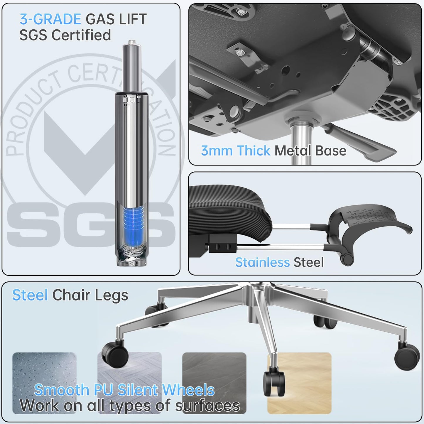Ergonomic Office Chair, Adjustable Lumbar &Headrest, 3D Armrests, Silent Wheels, 145° Reclining Chair with Footrest, Large Steel Base, 350 LBS Swivel Desk Chair