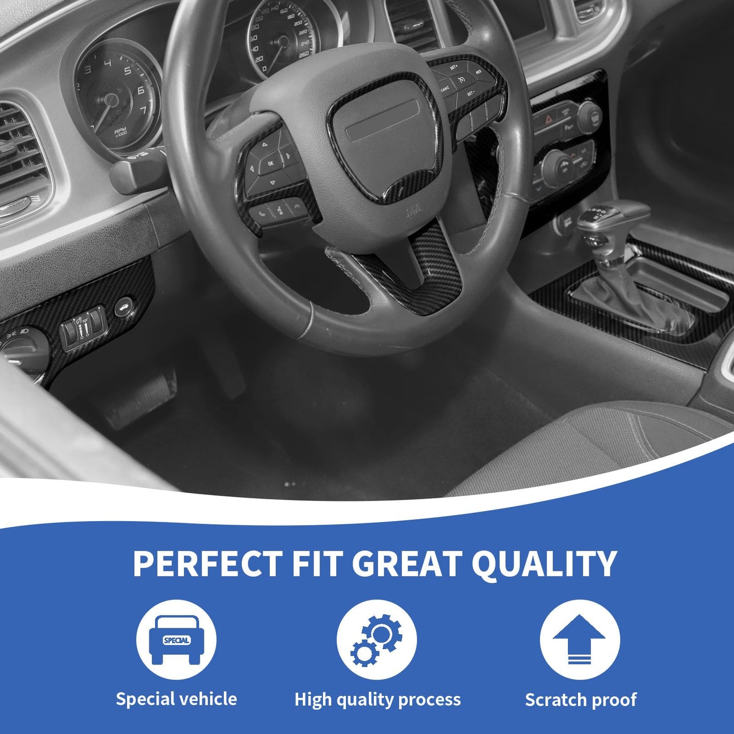 RAZPOY 12PCS Carbon Fiber Interior Trim Accessories Compatible with Dodge Charger 2015-2024, Center Console Dashboard Trim Gear Shift Panel Cover